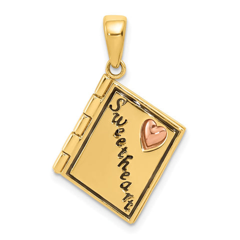 14k Two Tone Gold & Enamel Sweetheart Book Pendant, 13mm