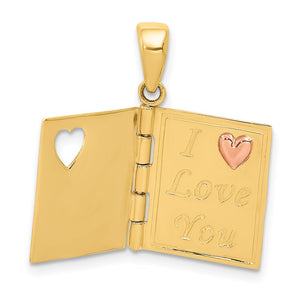 14k Two Tone Gold & Enamel Sweetheart Book Pendant, 13mm