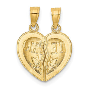 14k Yellow Gold TE AMO Set of 2 Heart Pendants, 16mm