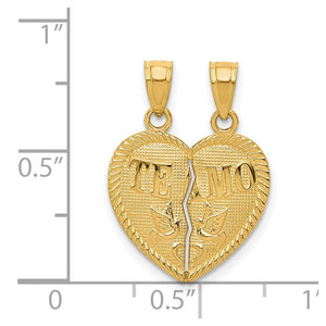 14k Yellow Gold TE AMO Set of 2 Heart Pendants, 16mm