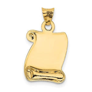 14k Yellow Gold I LOVE YOU Scroll Page Pendant, 13mm