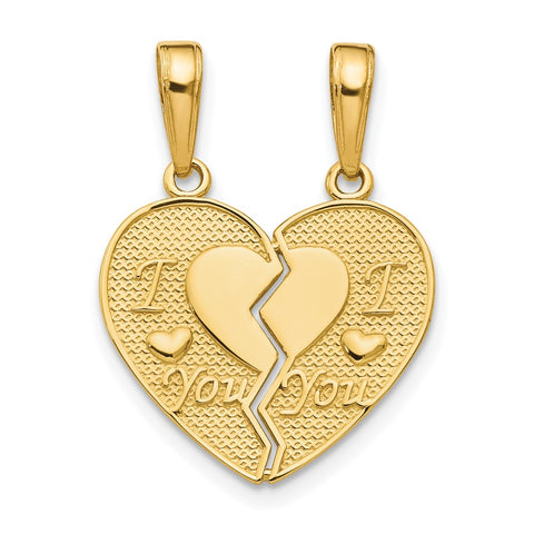 14k Yellow Gold I Love You Heart Set of 2 Charm or Pendants, 17mm