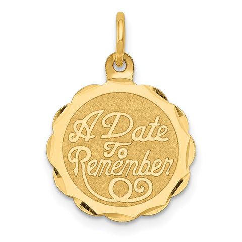 14k Yellow Gold A Date To Remember Disc Charm or Pendant, 15mm