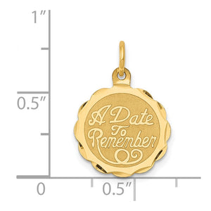 14k Yellow Gold A Date To Remember Disc Charm or Pendant, 15mm