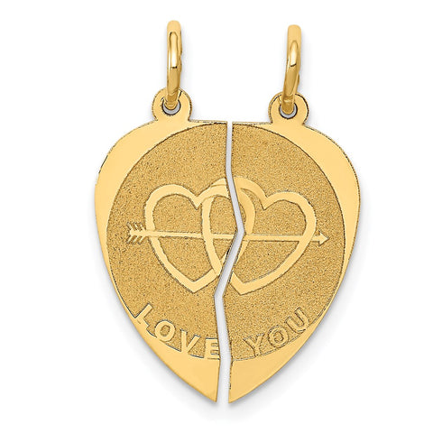 14k Yellow Gold I Love You Set of 2 Charm or Pendants, 17mm