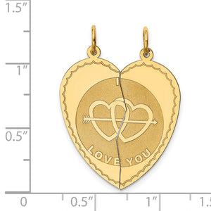 14k Yellow Gold I Love You Set of 2 Charm or Pendants, 24mm