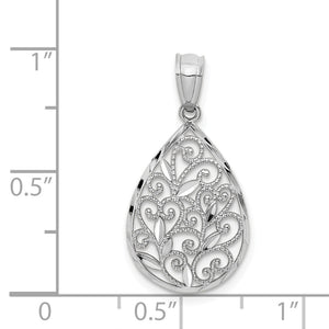 14k Yellow or White Gold Small Filigree Teardrop Pendant, 13mm