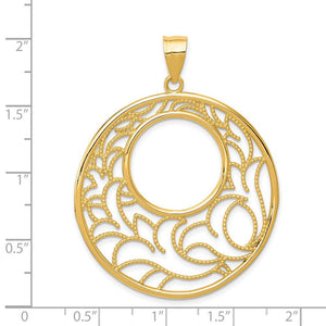 14k Yellow Gold Filigree Lily Circle Pendant, 39mm (1 1/2 inch)