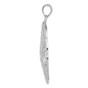 14k White Gold Scalloped Ornate Pendant, 3(1 1/2 inch)