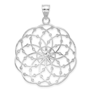 14k White Gold Scalloped Ornate Pendant, 3(1 1/2 inch)