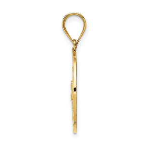 14K Yellow Gold Textured & Diamond Cut Filigree Circle Pendant, 19mm