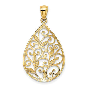 14k Yellow Gold Vine Filigree Teardrop Pendant, 20mm (3/4 inch)