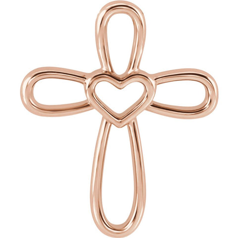 14k White, Yellow or Rose Gold Looped Heart Cross Pendant, 17 x 20mm
