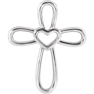 14k White, Yellow or Rose Gold Looped Heart Cross Pendant, 17 x 20mm