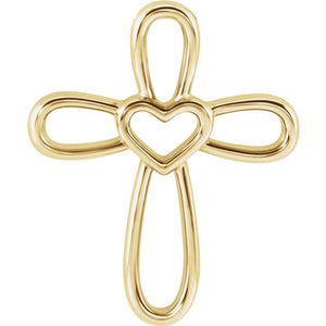 14k White, Yellow or Rose Gold Looped Heart Cross Pendant, 17 x 20mm