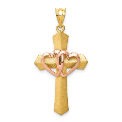 14k Two Tone Gold St. Valentine Cross Pendant, 19 x 38mm