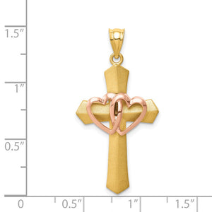 14k Two Tone Gold St. Valentine Cross Pendant, 19 x 38mm