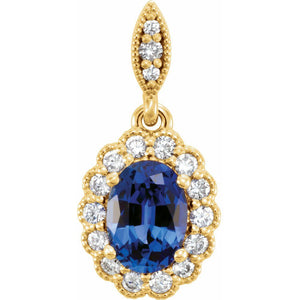 14k Gold Lab Created Sapphire & 1/5 CTW Diamond Pendant, 9x18mm
