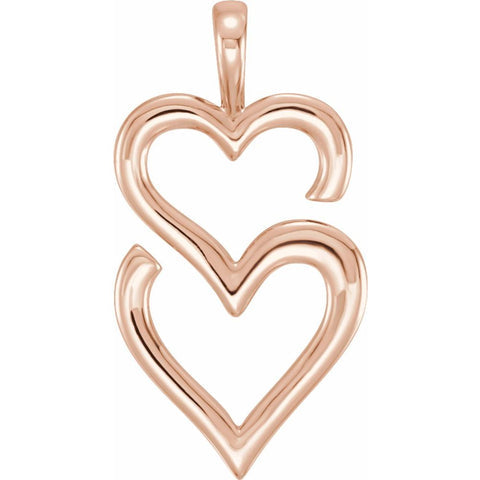14k Yellow, White or Rose Gold Double Heart Pendant, 13 x 25mm