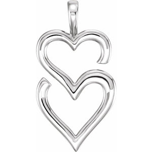 14k Yellow, White or Rose Gold Double Heart Pendant, 13 x 25mm