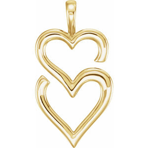 14k Yellow, White or Rose Gold Double Heart Pendant, 13 x 25mm