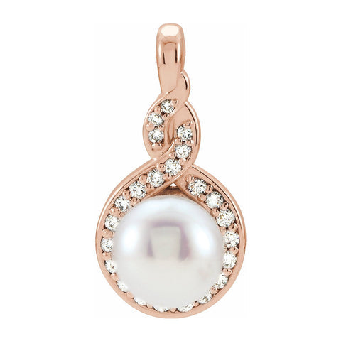 14K Yellow, White or Rose Gold Akoya Cultured Pearl & Diamond Pendant