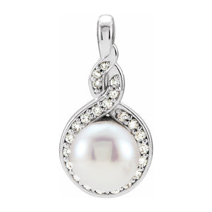 14K Yellow, White or Rose Gold Akoya Cultured Pearl & Diamond Pendant