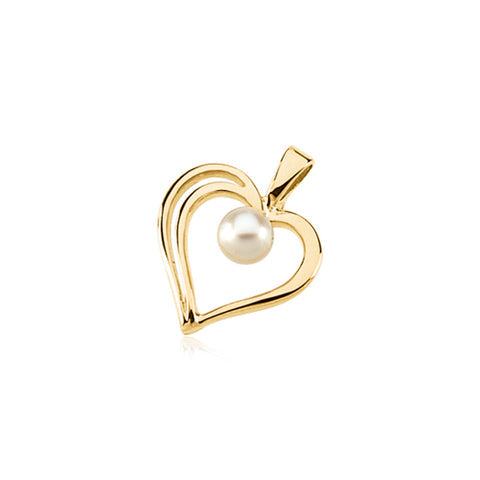 14k Yellow Gold & Akoya Cultured Pearl 1Heart Pendant