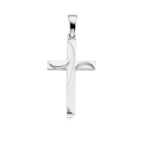 14k White Gold Swirl Cross Pendant