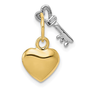 14k Two Tone Gold Heart and Key Charm