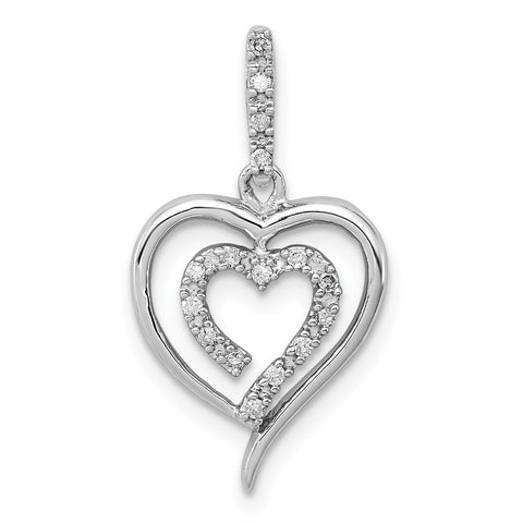 1/10 Carat Diamond Heart in Heart Pendant in Sterling Silver