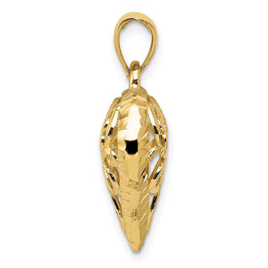14k Yellow Gold Diamond Cut Puffed Heart Pendant, 20mm