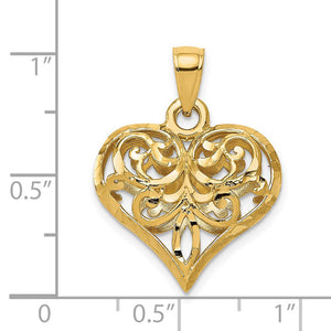 14k Yellow Gold Diamond Cut Puffed Heart Pendant, 20mm