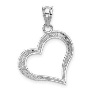 14k White Gold Open Heart Pendant, 16mm