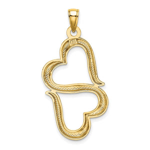 14k Yellow Gold Two Hearts Combined Pendant, 15mm