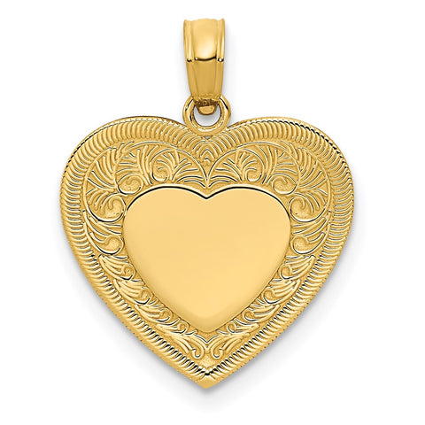 14k Yellow Gold Heart Pendant, 15mm