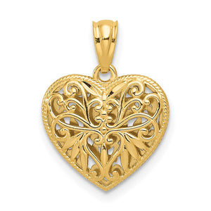 14k Two Tone Gold 1Reversible Filigree Heart Pendant
