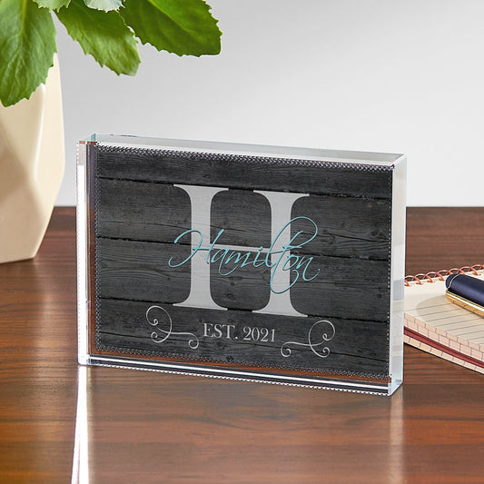 Family Initial & Name Glass Block