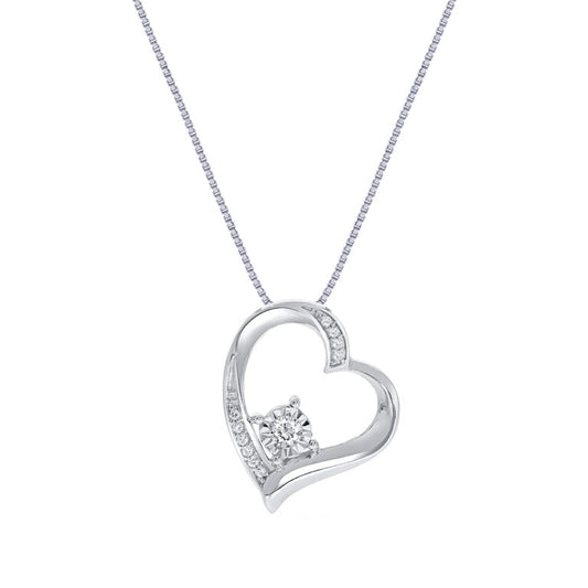 Lab Grown Floating Accent Diamond Heart Necklace