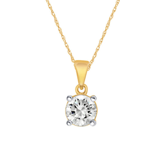 Lab Grown Four Prong Yellow Gold GH SI DIamond Solitaire Necklace