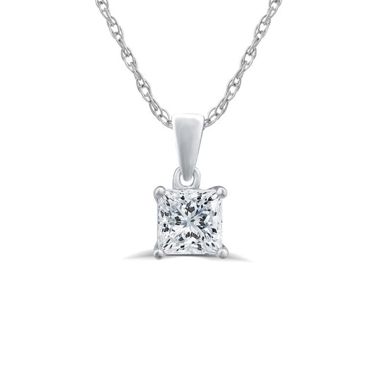 Lab Grown Princess Cut White Gold GH SI Solitaire Diamond Necklace