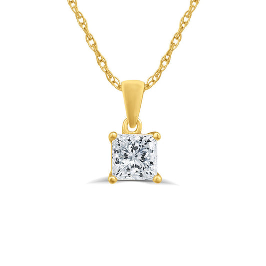 Lab Grown Princess Cut Yellow Gold GH SI Solitaire Diamond Necklace
