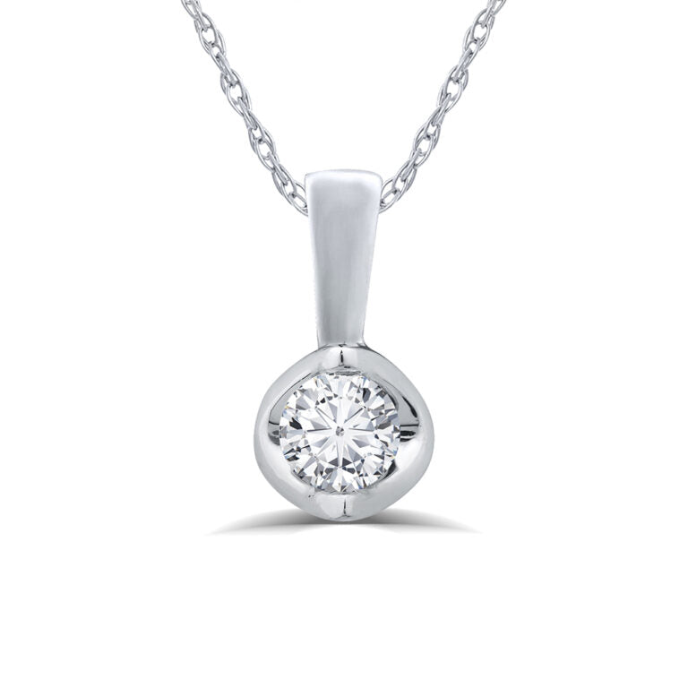 Lab Grown White Gold Tension Set Diamond Solitaire Necklace