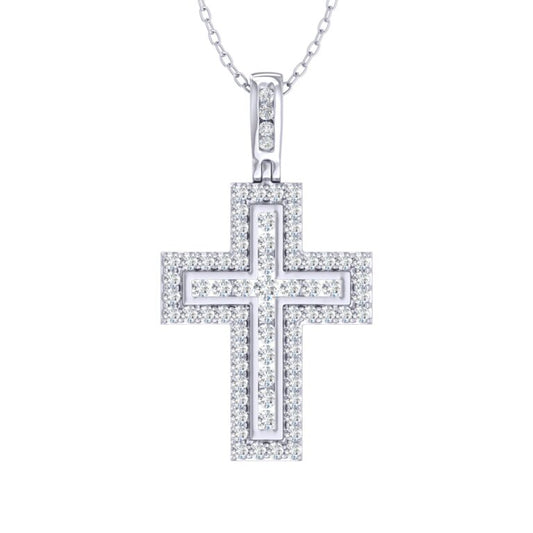 Lab Created Halo Diamond Cross Necklace
