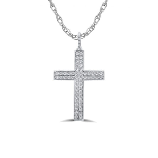 Double Row Sterling Silver Lab Grown Diamond Cross Necklace
