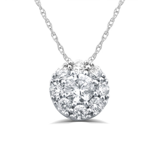 Floating White Gold Lab Grown Round Diamond Cluster Necklace