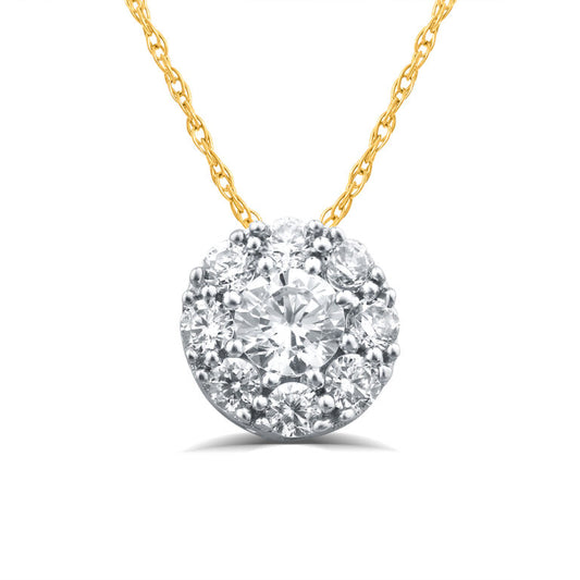 Floating Yellow Gold Lab Grown Round Diamond Cluster Necklace