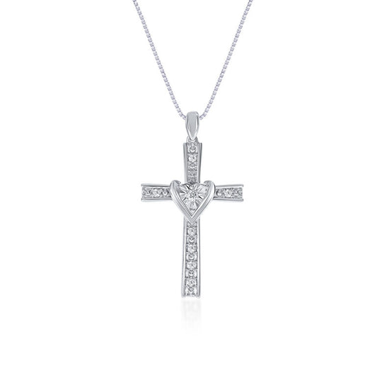 Lab Grown Diamond Cross Necklace with Heart Motif