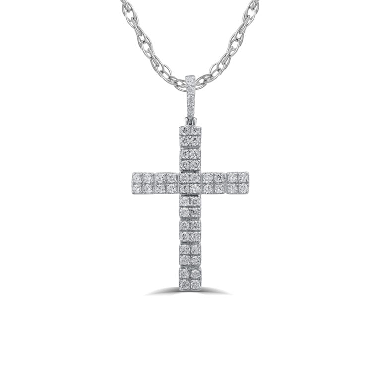 Lab Created Double Row Diamond Cross Necklace
