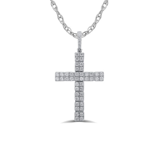 Lab Created Double Row Diamond Cross Necklace